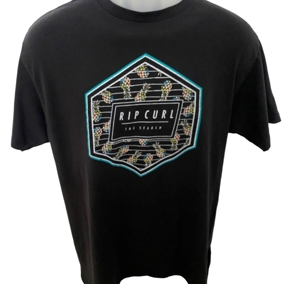 RIP CURL Surf Colorful Pineapples Black Tee Shirt Men L Large - Picture 1 of 5